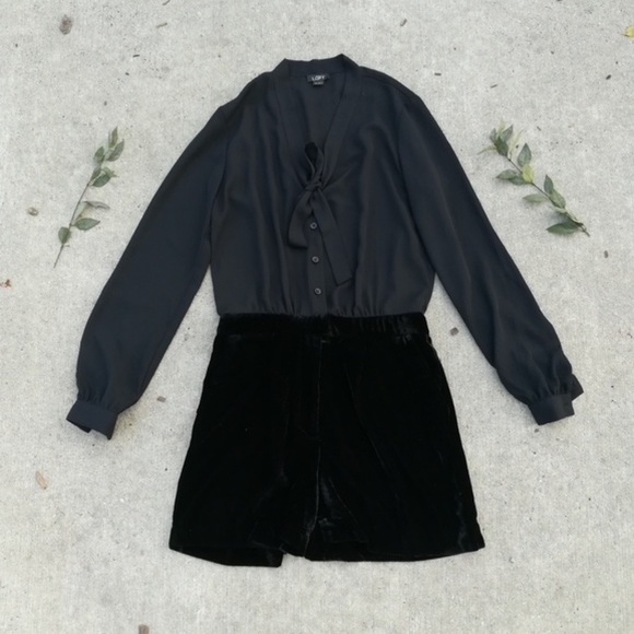 * LOFT black button down velvet romper - Picture 2 of 9